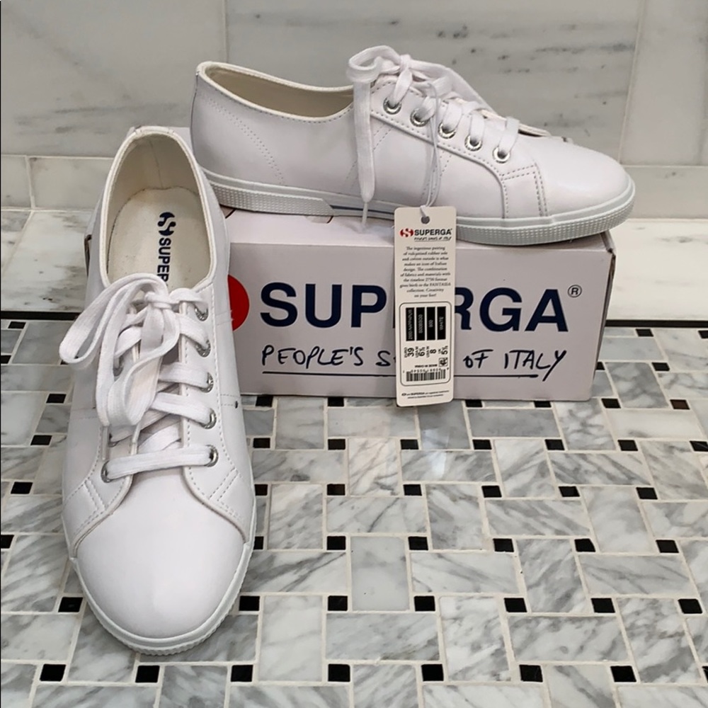 Superga 2950 White Vegan Leather Sneakers NIB!